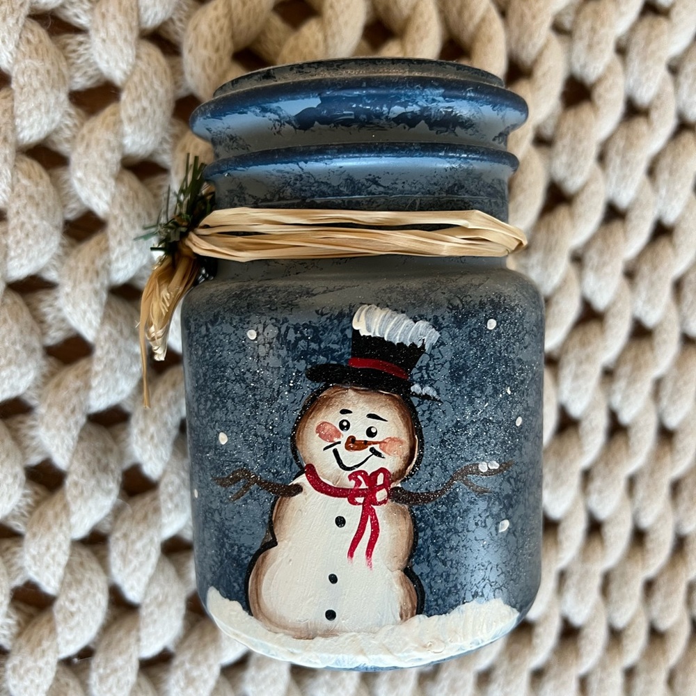 Snowman candle holder ball jar